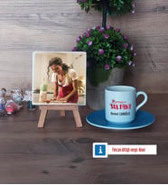 Mutfağın Sultanı Anneye Hediye Fotoğraflı Dekoratif Taş, Ahşap Altlıklı Türk Kahvesi Fincanı Hediye (Model 5)