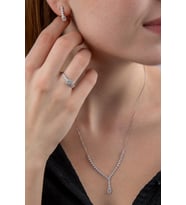 14 Ayar Altın Baget Taş Detaylı Set (Rose)