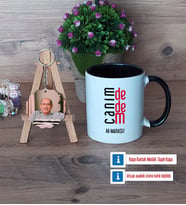 Dedeye Hediye Kupa Bardak Beyaz ve Fotoğraflı Ahşap Anahtarlık Hediye (Model 11)