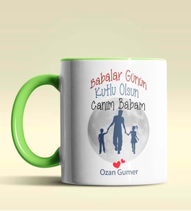 Kişiye Özel Babalar Günün Kutlu Olsun 12 Tema Siyah Kupa Bardak (Yeşil)