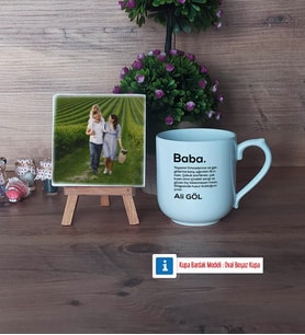 Baba Fotoğraflı Dekoratif Taş, Kupa Bardak Beyaz Hediye (Model 5)
