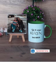 Kuzene Hediye Fotoğraflı Dekoratif Taş, Kupa Bardak Beyaz Hediye (Model 14)