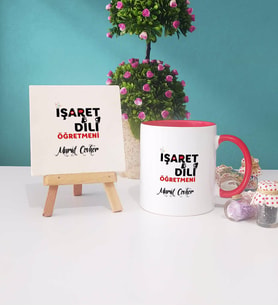 İşaret Dili Öğretmeni Kupa Bardak Lacivert Dekoratif Taş Baskı (Model 8)