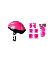 Kask Dizlik Dirseklik Eldiven Koruyucu Set 7 Parça (Pembe)