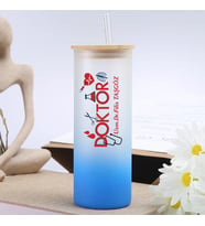 Doktorlara Özel  İsimli Pipetli Cam Suluk (Mavi)