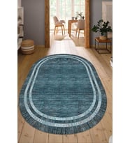 Dijital Baskılı Kaymaz Taban Yıkanabilir Oval Salon Halısı Mutfak Halısı Yolluk NDO-HY-1308 (Mavi)