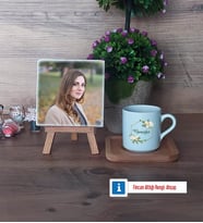 Doğum Günü Hediyesi Fotoğraflı Dekoratif Taş, Ahşap Altlıklı Türk Kahvesi Fincanı Hediye (Model 1)