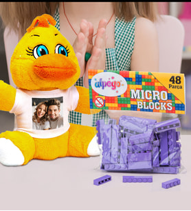 Kişiye Özel Peluş Civciv Ve Renkli Micro Blocks Lego (Mor)