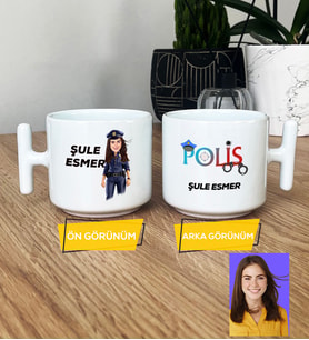 Kişiye Özel Karikatürlü Polis Hediye T Kupa Bardak Kadın Polise Polisler Günü Hediyesi (Beyaz)