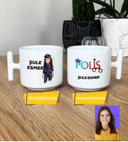Kişiye Özel Karikatürlü Polis Hediye T Kupa Bardak Kadın Polise Polisler Günü Hediyesi (Beyaz)
