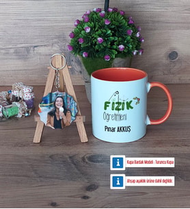 Fizik Öğretmeni Kupa Bardak Beyaz ve Fotoğraflı Ahşap Anahtarlık Hediye Öğretmenler Günü Hediyesi (Model 13)
