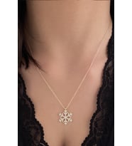 14 Ayar Altın Taşlı Kar Tanesi Kolye (Sarı)