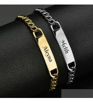 Kişiye Özel İsimli Kararmaz Çelik Bileklik / Söz, Tarih, Takım Logo, Şarkı vs. Baskılı / 2 Adet (Model 2)