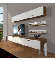 Decoraktiv Eko 5 Slm Std Krom Ayaklı Tv Ünitesi Tv Sehpası (Beyaz - Kahverengi)