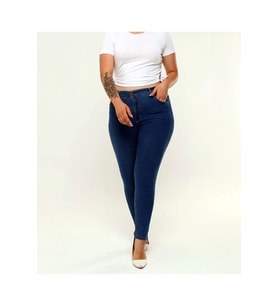2039 Kadın Likralı Slim Fit Büyük Beden Jeans Kot Denim Pantolon (Koyu Mavi)