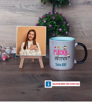 Psikoloji Öğretmeni Fotoğraflı Dekoratif Taş, Kupa Bardak Beyaz Hediye (Model 9)