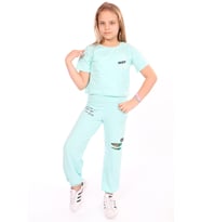 Toontoy Kız Çocuk Enjoy Yes Baskılı Eşofman Takım (Mint Yeşili)