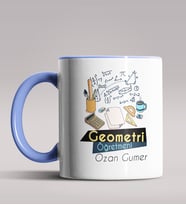 Kişiye Özel Geometri Öğretmeni Tasarımlı Siyah Renk Kupa Bardak  (Mavi)