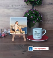Ablaya Hediye Fotoğraflı Dekoratif Taş, Ahşap Altlıklı Türk Kahvesi Fincanı Hediye (Model 3)