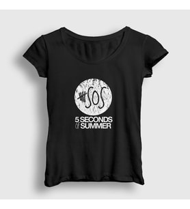 Presmono Kadın Beyaz Logo 5 Seconds Of Summer T-Shirt 79009tt (Siyah)