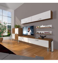 Decoraktiv Ekoflex 6y Slm Krom Ayaklı Tv Ünitesi Tv Sehpası (Beyaz - Kahverengi)