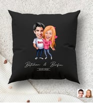 BK Gift Kişiye Özel Sevgililer Karikatürlü Premium Kumaş Siyah Kırlent Yastık, Ev Hediyesi, Ev Dekorasyonu, Kişiselleştirilmiş Yastık, Dekoratif Hediye (Model 5)