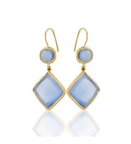 Kadir Jewellery 22 Ayar Altın Kaplama Kadın Sallantılı Küpe -El İşçiliği Ve Hipoalerjenik Küpe (Gece Mavisi)