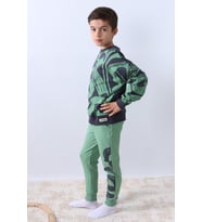ERKEK ÇOCUK EŞOFMAN TAKIMI BASKILI RİBANALI BİSİKLET YAKA F9 (Yeşil)