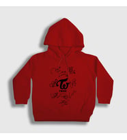 Presmono Unisex Çocuk Beyaz Signs K-Pop Twice Kapüşonlu Sweatshirt 281677tt (Kırmızı)