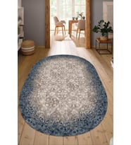Dijital Baskılı Kaymaz Taban Yıkanabilir Oval Salon Halısı Mutfak Halısı Yolluk NDO-HT-244 (Mavi)
