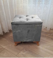 Lüks Sandıklı Tabure Puf 45 x 45 cm Ceviz Ayak (Gri)