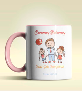 Kişiye Özel Canım Babamız Seni Çok Seviyoruz Tasarımlı Siyah Kupa (Pembe)