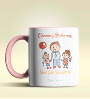 Kişiye Özel Canım Babamız Seni Çok Seviyoruz Tasarımlı Siyah Kupa (Pembe)