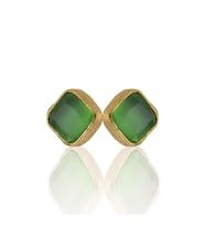 Kadir Jewellery 22 Ayar Altın Kaplama Kadın Minimal Küpe -El İşçiliği Ve Hipoalerjenik Küpe (Yeşil)