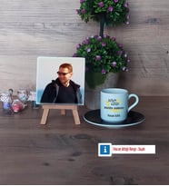 Doğum Günü Hediyesi Fotoğraflı Dekoratif Taş, Ahşap Altlıklı Türk Kahvesi Fincanı Hediye (Model 7)