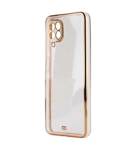 Samsung Galaxy A12 Kılıf Köşeli Gold Şeffaf Kapak (Beyaz)