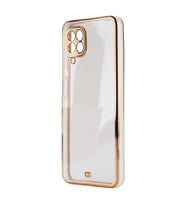Samsung Galaxy A12 Kılıf Köşeli Gold Şeffaf Kapak (Beyaz)