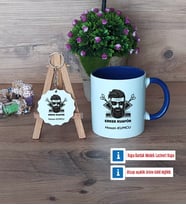 Erkek Kuaförü Kupa Bardak Kırmızı ve Ahşap Anahtarlık Hediye (Model 2)