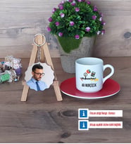 Muhasebeci Türk Kahvesi Fincanı Ahşap Altlıklı ve Fotoğraflı Ahşap Anahtarlık Hediye (Model 3)