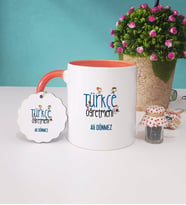 Türkçe Öğretmeni Kupa Bardak ve Anahtarlık (Turuncu)