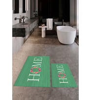 EVDEYA Baskılı Yıkanabilir Çiçekli Home Yazılı İkili Banyo Halısı Paspas Klozet Takımı, KLOZET-12-GRİ, (Yeşil)