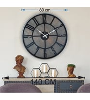 Markakanvas Gri  Metal Kasalı Mermer Desenli  Duvar Saati  ( Çap 50 cm -Çap 80 cm ) (Siyah)