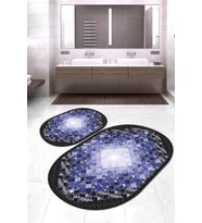 Dijital Baskılı Kaymaz Taban Yıkanabilir Oval 2'li Klozet Takımı Banyo Paspası NOKZ-SD-1020 (Mor)