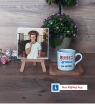 Rehber Öğretmen Fotoğraflı Dekoratif Taş, Ahşap Altlıklı Türk Kahvesi Fincanı Hediye (Model 1)