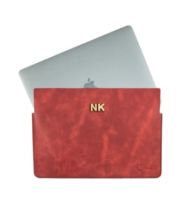 Twingold Kişiye Özel %100 Deri Rainbow 13" Macbook Kılıfı Antrasit (Kırmızı)