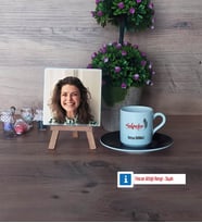 Sekretere Hediye Fotoğraflı Dekoratif Taş, Ahşap Altlıklı Türk Kahvesi Fincanı Hediye (Model 7)