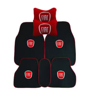 Fiat uyumlu Kırmızı Kenarlı Siyah Oto Halı Paspas  Fiat Araç Seyahat Oto Boyun Yastığı (Siyah-Kırmızı)