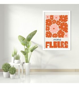 Tekli Ahşap Lamine Çerçeveli Mdf Tablo Fleurs Kırmızı Çiçekler (Beyaz)