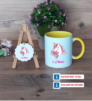 Unicorn Kupa Bardak Kırmızı ve Ahşap Anahtarlık Hediye (Model 6)