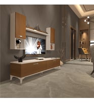 Decoraktiv Eko 5DA Mdf Std Silver Tv Ünitesi Tv Sehpası - Parlak Beyaz (Beyaz - Ceviz)